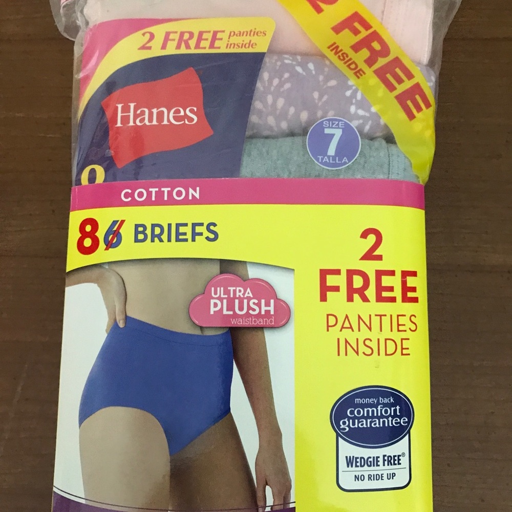 Hanes Tagless Briefs Cotton 8 Pack Womens Size 7 Panties Ultra Soft Waistband.